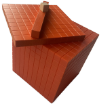 Orange cube, square, rod, and white cube stacked